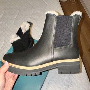 Toms Black Heeled Boots with Cream Lining